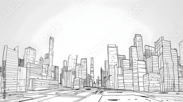 Obraz City Sketch Simple Black Lines on Plain Background.






