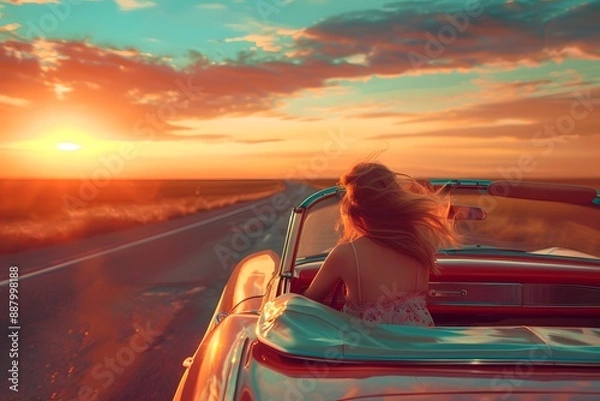 Obraz Serene Sunset Drive in a Classic Convertible