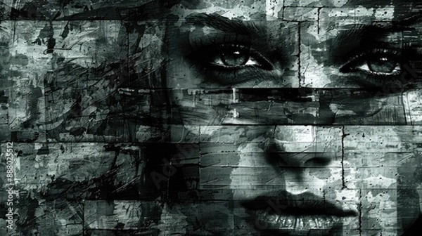 Fototapeta Psychotic State Unleashed - Unhinged Individual Amid Eerie Whispers and Phobia-Inducing Shadows in Minimal Texture Style