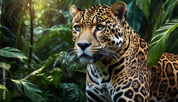 Fototapeta Beautiful leopard portrait  tiger in the tropical  zoo