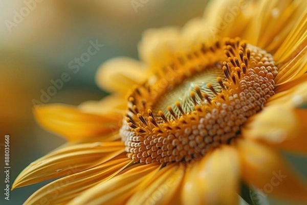 Fototapeta Detailed close-up of a beautiful sunflower, capturing its mesmerizing golden petals and intricate patterns in stunning clarity.