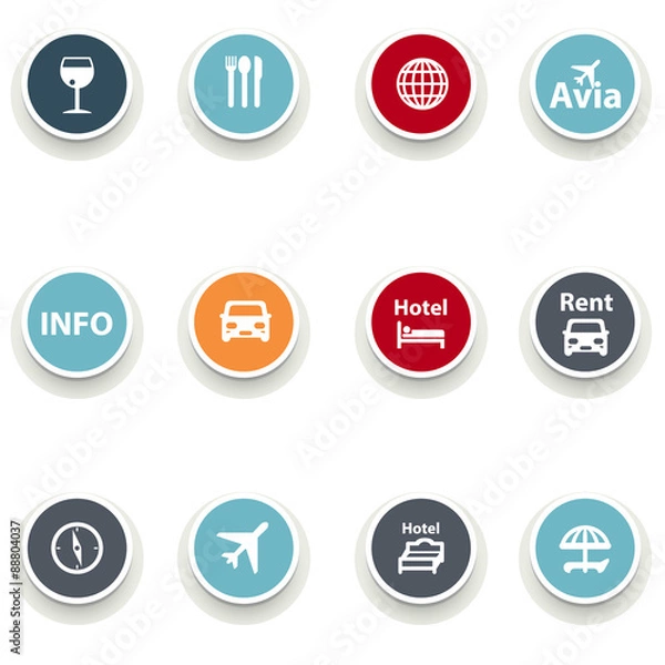 Fototapeta set of round icons.Travel