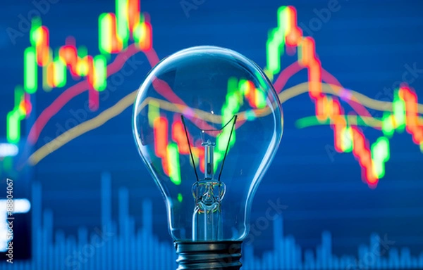 Obraz Business success with stock graph and light bulb