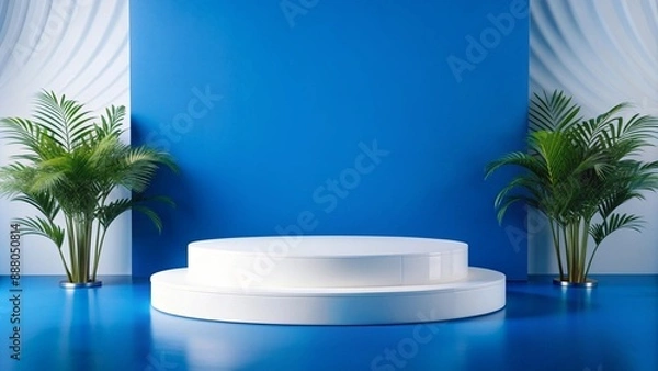 Fototapeta Podium for placing products 
White theme, blue background, looks luxurious.