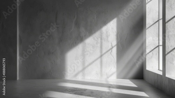 Fototapeta abstract. minimalistic background for product presentation. walls in  large empty room. can full of sunlight. Loft wall or minimalist wall. Shadow, light from windows to plaster wall.