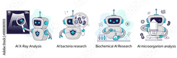 Obraz AI assistant in laboratory research, identification of microorganisms, analysis of biomaterial samples, genome research. The concept of medicine of the future.