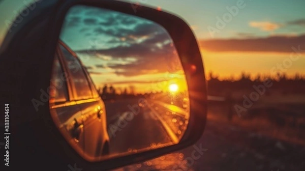 Fototapeta Sunset Reflected in a Car's Side Mirror
