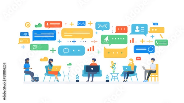 Fototapeta Chatbot conversation with clients. Chat bot chatting. Optimizing language models for dialogue. Artificial intelligence robot answer questions, generate refinement conversation, provide smart solution