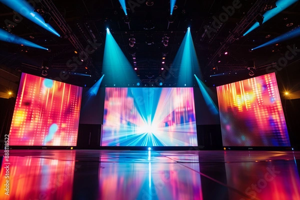Fototapeta Large led projection screens. Colorful abstract background. Light show on the stage.	