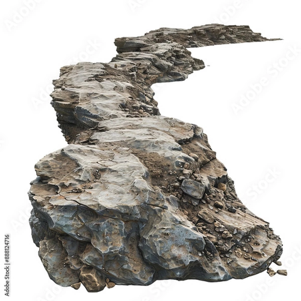 Fototapeta stone wall with moss isolated on a white background, png