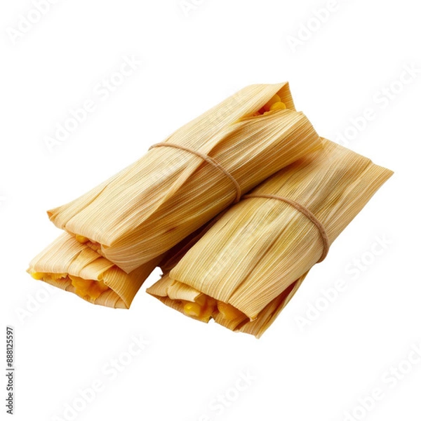 Fototapeta Two tamales wrapped in corn husks and tied with string.