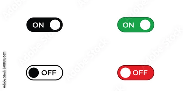 Obraz On off switch buttons icon set. power toggle vector buttons for app designs.