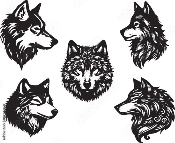 Obraz Hand draw wolf head silhouette, vector icon, vector illustration.