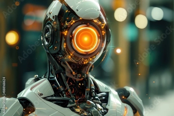 Fototapeta A robot with a radiant, pulsing core that powers its every movement, AI generated