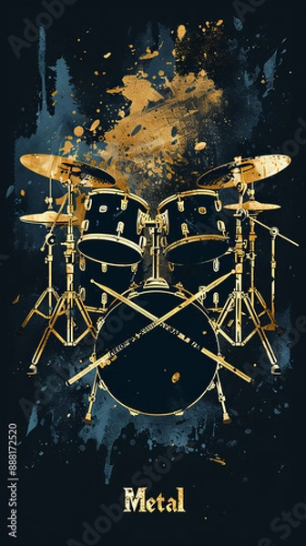 Obraz Metal Drum Kit with Splattered Paint Background