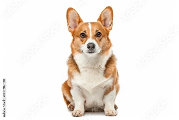 Obraz Corgi with red coat and white markings, sitting with a cute expression