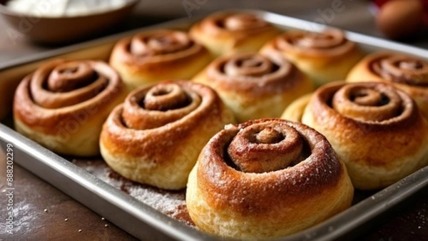 Fototapeta  Deliciously baked cinnamon rolls fresh out of the oven
