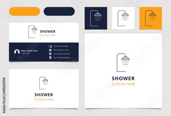 Obraz Shower head logo design featuring water drops falling down