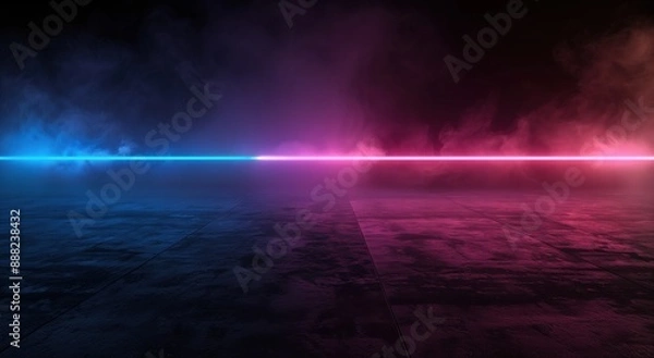 Fototapeta A seamless neon blue and pink line slicing through a dark background, emitting a glowing effect, and forming a vibrant and modern visual element that enhances any creative project.