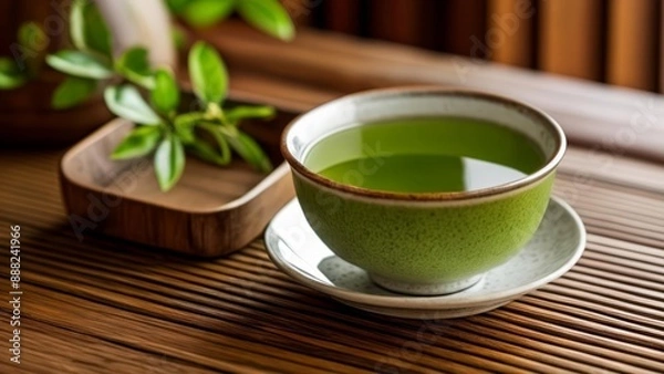 Fototapeta  Serenity in a sip  A moment of tranquility with a cup of green tea