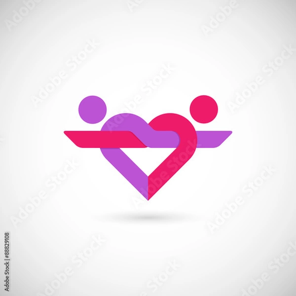 Fototapeta Heart logo of linked couple in love. Isolated on white background. Vector design template.