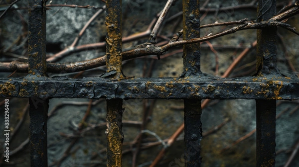 Obraz The fence of an abandoned cemetery in the background. Texture of an old cemetery fence for Halloween.