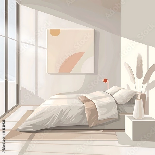 Fototapeta Beautiful Colored Mockup Bedroom Interior with Blank Poster Decoration Art Background Image generative AI