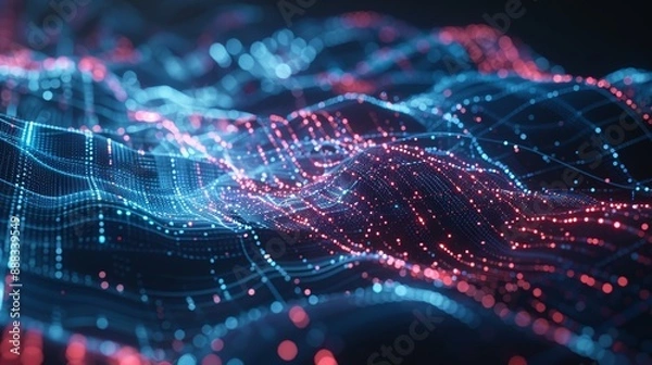 Obraz Blockchain data streams with ai in 3d music waves  cyber big data concept for digital networks