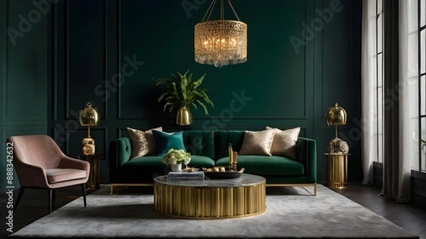 Fototapeta living interior with fireplace