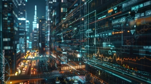 Fototapeta Visual representation of the interconnected nature of finance, business, and global markets in times of crisis