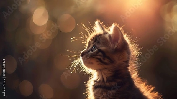 Fototapeta A cute kitten in the stillness of dawn