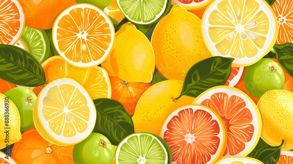 Fototapeta A vibrant and colorful pattern featuring various citrus fruits