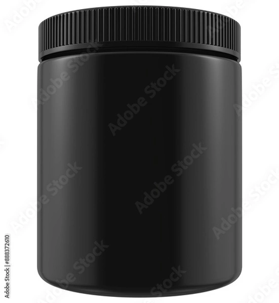 Fototapeta A black jar with a lid sits on a white background