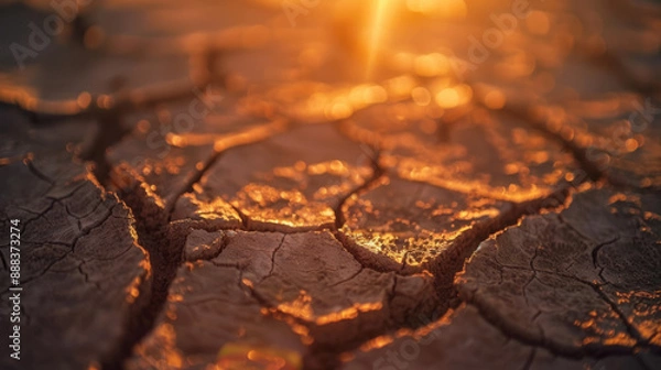 Obraz Simple image of a cracked earth texture on a plain background, illustrating drought and land degradation