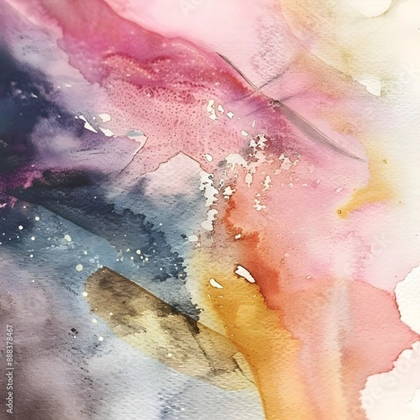 Fototapeta An abstract watercolor piece with flowing patterns of blue and pink, creating a serene and delicate composition.