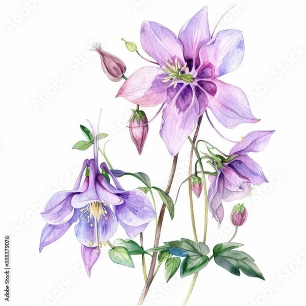 Fototapeta a chibi columbine, watercolor painting, delicate design, isolated on white background