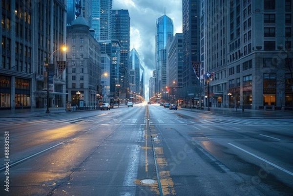 Fototapeta Empty City Street Under A Cloudy Sky