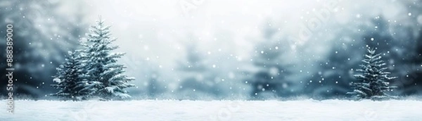 Fototapeta Beautiful winter landscape with snow-covered trees and a serene, peaceful atmosphere. Ideal for holiday and nature-themed designs.