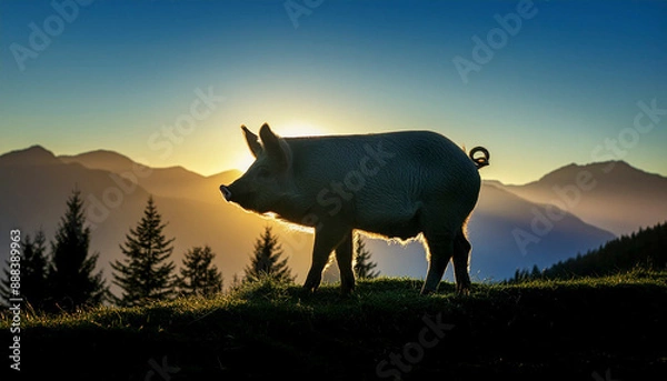 Obraz Backlit pig silhouette
