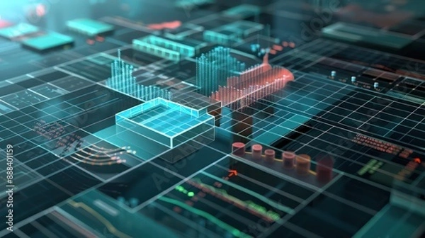 Fototapeta conceptual visualization of a treasurya??s risk management grid, with sectors for credit, market, and operational risks clearly marked