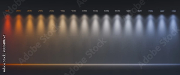 Fototapeta Line of color temperatures of light sources in Kelvin on a dark background