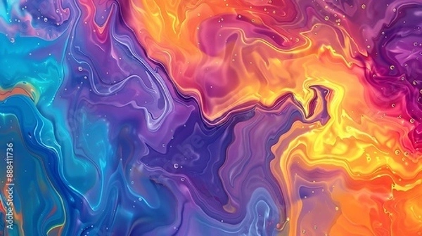 Fototapeta Energetic flow of neon-colored liquids in an abstract formation. Explosions of colorful liquid droplets on a clear, transparent background