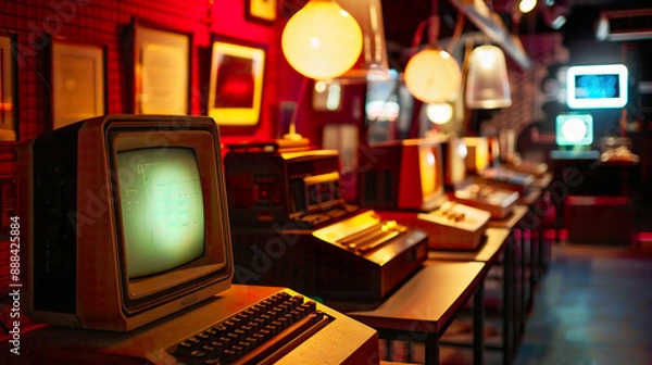 Fototapeta Vintage Photo of Early Computer Models, in a Retro Tech Museum, Nostalgically Recalling the Origins of Machine Learning