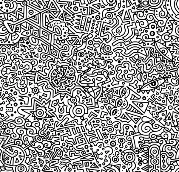 Fototapeta Black and white abstract hand-drawn doodles .Seamless pattern.