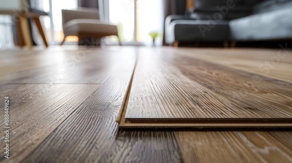 Obraz Longitudinal lock joint - The sequence of technological methods for laying and installation of floating flooring - laminate - professional work