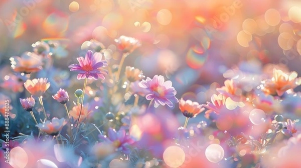 Obraz Field of iridescent pastel flowers shimmering