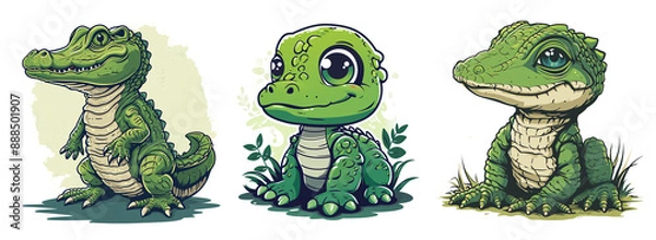 Fototapeta Cute Cartoon Crocodiles Isolated on a Transparent Background
