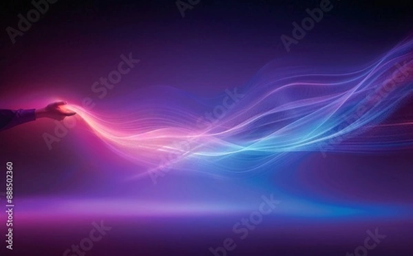 Fototapeta Futuristic Hand Holding Colorful Light Streaks in a Dark Abstract Background
