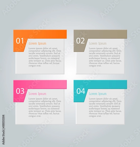 Fototapeta Business infographics template for presentation, education, web design, banners, brochures, flyers. Orange, brown, pink, blue color tabs. Vector illustration.