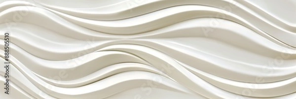 Fototapeta Abstract Minimal White Background, 3D Render Smooth Wavy Wall with Soft Light Cream Beige Waves